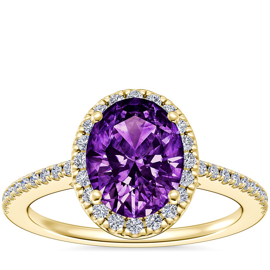 Classic Halo Diamond Engagement Ring with Oval Amethyst in 14k Yellow Gold (9x7mm)