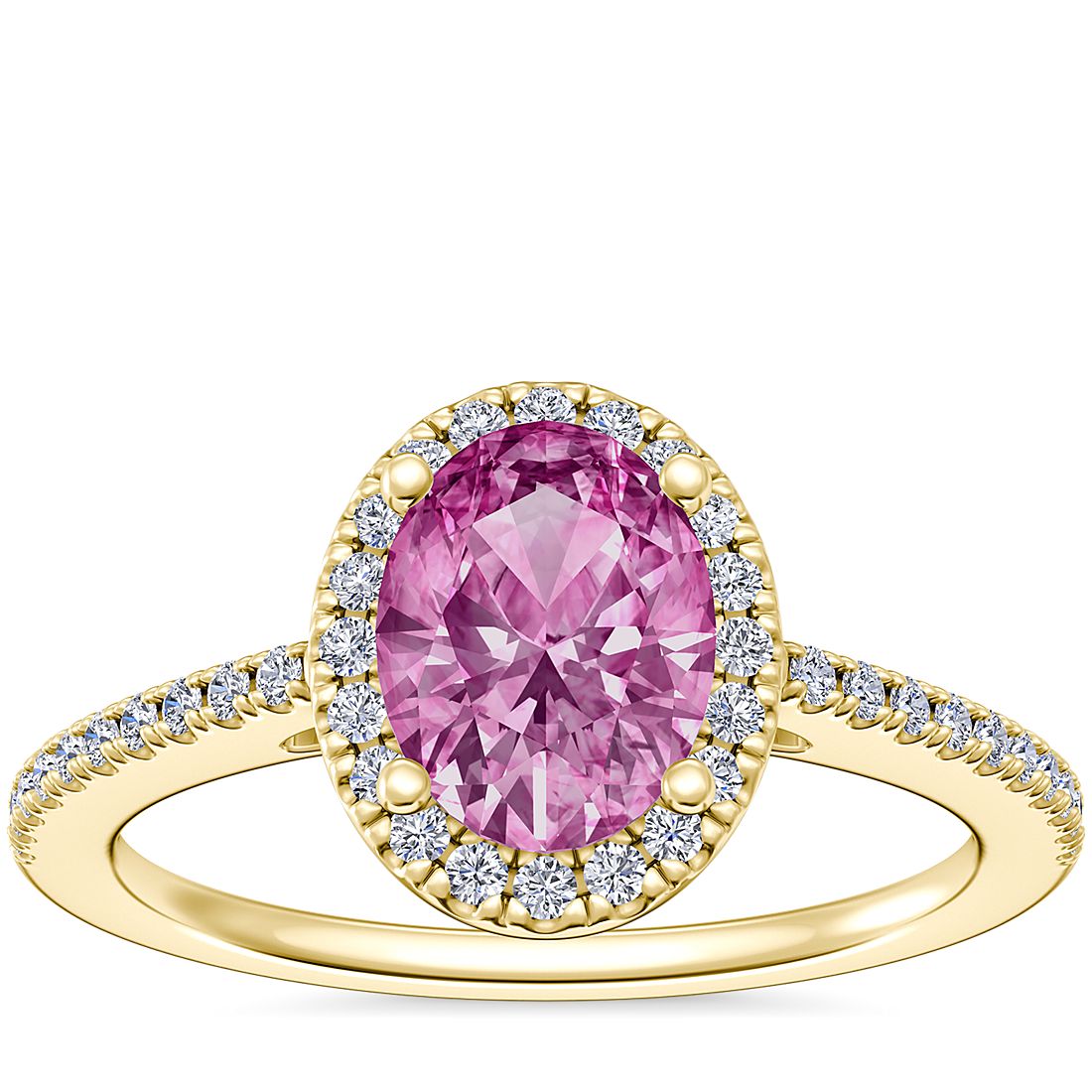 Classic Halo Diamond Engagement Ring with Oval Pink Sapphire in 14k Yellow Gold (8x6mm)