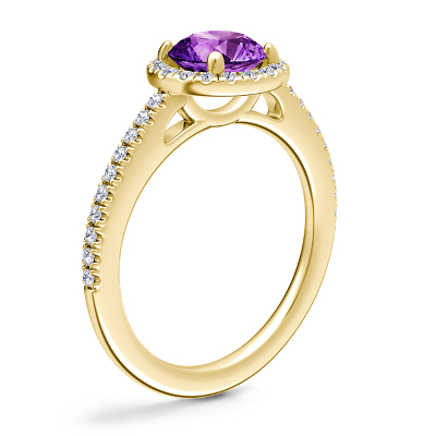 Classic Halo Diamond Engagement Ring with Round Amethyst in 14k Yellow Gold (6.5mm)