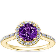 Classic Halo Diamond Engagement Ring with Round Amethyst in 14k Yellow Gold (6.5mm)