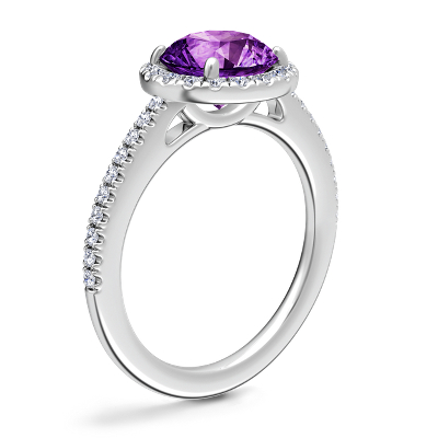 Classic Halo Diamond Engagement Ring with Round Amethyst in Platinum (8mm)
