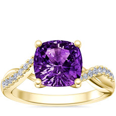 Classic Petite Twist Diamond Engagement Ring with Cushion Amethyst in 14k Yellow Gold (8mm)