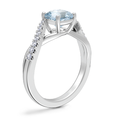 Classic Petite Twist Diamond Engagement Ring with Cushion Aquamarine in 18k White Gold (6.5mm)