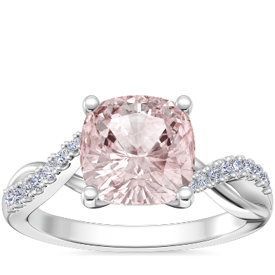 Classic Petite Twist Diamond Engagement Ring with Cushion Morganite in ...