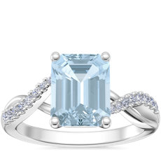 NEW Classic Petite Twist Diamond Engagement Ring with Emerald-Cut Aquamarine in Platinum (9x7mm)