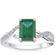 Classic Petite Twist Diamond Engagement Ring with Emerald-Cut Emerald in 14k White Gold (7x5mm)