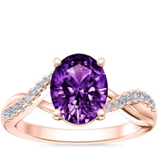 NEW Classic Petite Twist Diamond Engagement Ring with Oval Amethyst in 14k Rose Gold (9x7mm)