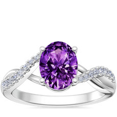 Classic Petite Twist Diamond Engagement Ring with Oval Amethyst in 14k White Gold (8x6mm)