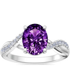 Classic Petite Twist Diamond Engagement Ring with Oval Amethyst in 14k White Gold (9x7mm)