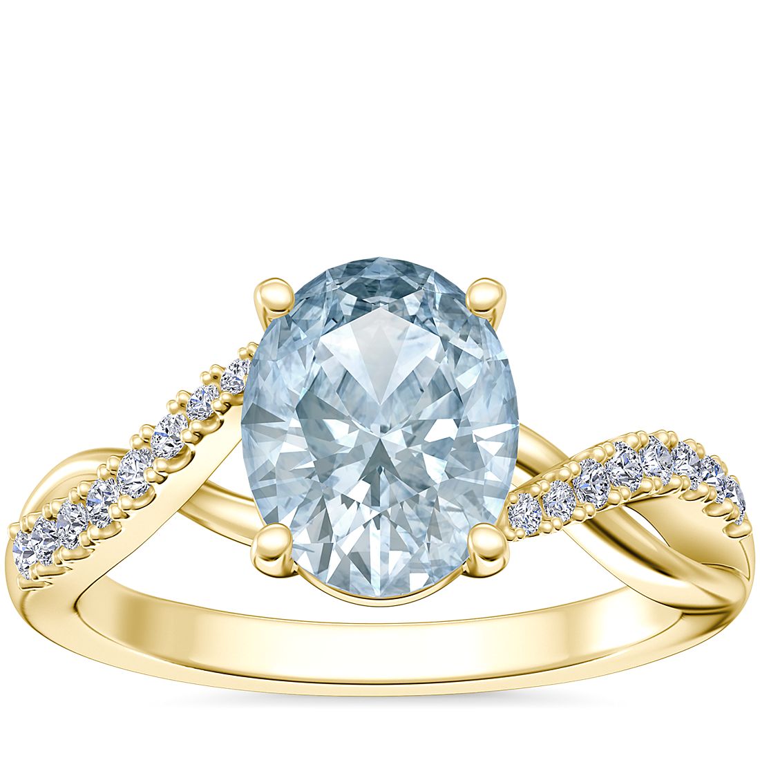 Classic Petite Twist Diamond Engagement Ring with Oval Aquamarine in 18k Yellow Gold (9x7mm)