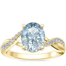 NEW Classic Petite Twist Diamond Engagement Ring with Oval Aquamarine in 18k Yellow Gold (9x7mm)