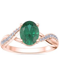 Classic Petite Twist Diamond Engagement Ring with Oval Emerald in 14k Rose Gold (8x6mm)