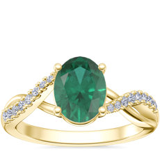 Classic Petite Twist Diamond Engagement Ring with Oval Emerald in 18k Yellow Gold (8x6mm)