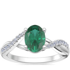 Classic Petite Twist Diamond Engagement Ring with Oval Emerald in Platinum (7x5mm)