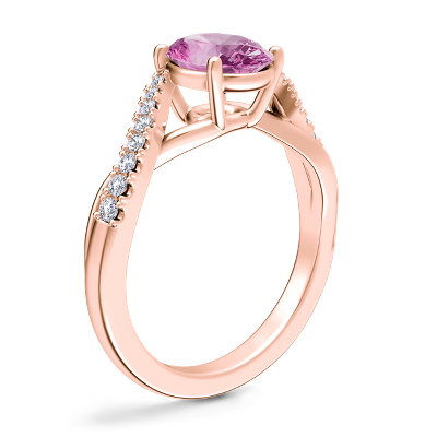 Classic Petite Twist Diamond Engagement Ring with Oval Pink Sapphire in 14k Rose Gold (8x6mm)