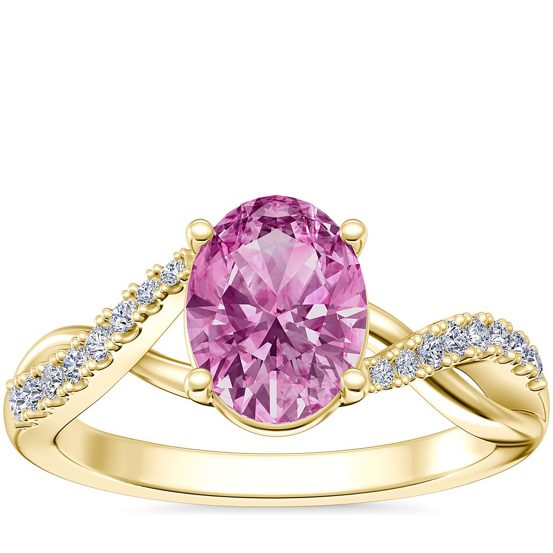 Classic Petite Twist Diamond Engagement Ring with Oval Pink Sapphire in 18k Yellow Gold (8x6mm)
