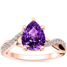 NEW Classic Petite Twist Diamond Engagement Ring with Pear-Shaped Amethyst in 14k Rose Gold (8x6mm)