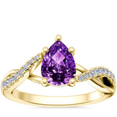 NEW Classic Petite Twist Diamond Engagement Ring with Pear-Shaped Amethyst in 14k Yellow Gold (7x5mm)