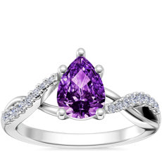 NEW Classic Petite Twist Diamond Engagement Ring with Pear-Shaped Amethyst in 18k White Gold (7x5mm)