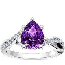 NEW Classic Petite Twist Diamond Engagement Ring with Pear-Shaped Amethyst in 18k White Gold (8x6mm)