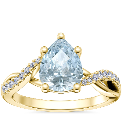 NEW Classic Petite Twist Diamond Engagement Ring with Pear-Shaped Aquamarine in 14k Rose Gold (8x6mm)
