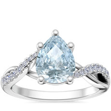 NEW Classic Petite Twist Diamond Engagement Ring with Pear-Shaped Aquamarine in 14k White Gold (8x6mm)