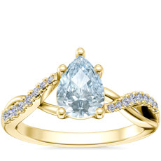 NEW Classic Petite Twist Diamond Engagement Ring with Pear-Shaped Aquamarine in 14k Yellow Gold (7x5mm)