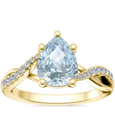 NEW Classic Petite Twist Diamond Engagement Ring with Pear-Shaped Aquamarine in 14k Yellow Gold (8x6mm)