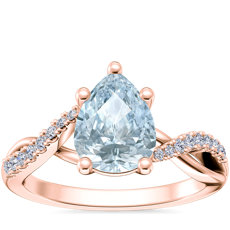 NEW Classic Petite Twist Diamond Engagement Ring with Pear-Shaped Aquamarine in 18k Rose Gold (8x6mm)