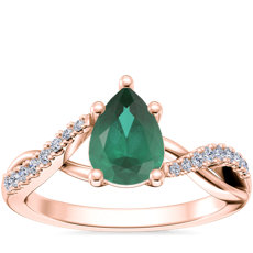 NEW Classic Petite Twist Diamond Engagement Ring with Pear-Shaped Emerald in 14k Rose Gold (7x5mm)
