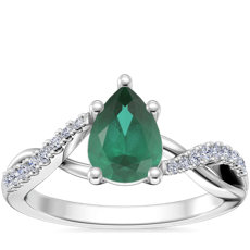 NEW Classic Petite Twist Diamond Engagement Ring with Pear-Shaped Emerald in 14k White Gold (7x5mm)