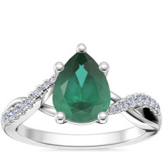 NEW Classic Petite Twist Diamond Engagement Ring with Pear-Shaped Emerald in 14k White Gold (8x6mm)