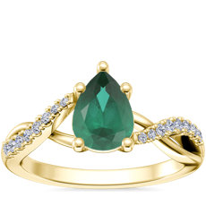 NEW Classic Petite Twist Diamond Engagement Ring with Pear-Shaped Emerald in 14k Yellow Gold (7x5mm)