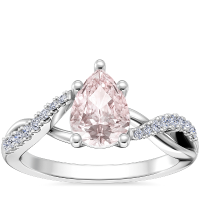 NEW Classic Petite Twist Diamond Engagement Ring with Pear-Shaped Morganite in 14k White Gold (7x5mm)