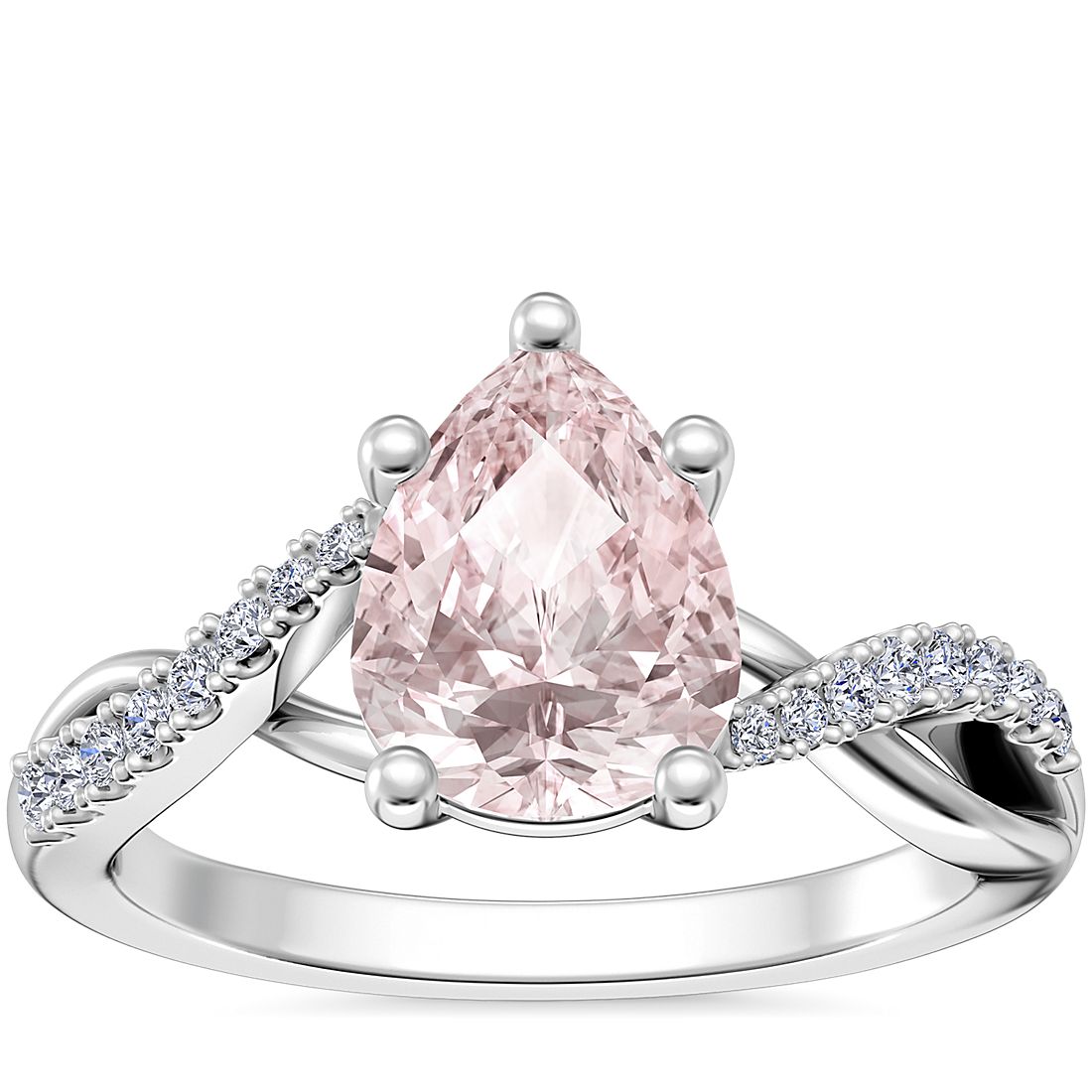 Classic Petite Twist Diamond Engagement Ring with Pear-Shaped Morganite in 14k White Gold (8x6mm)