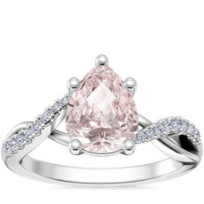 NEW Classic Petite Twist Diamond Engagement Ring with Pear-Shaped Morganite in 14k White Gold (8x6mm)