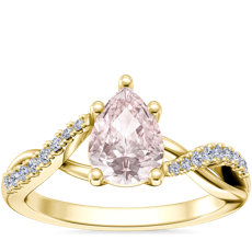 NEW Classic Petite Twist Diamond Engagement Ring with Pear-Shaped Morganite in 14k Yellow Gold (7x5mm)