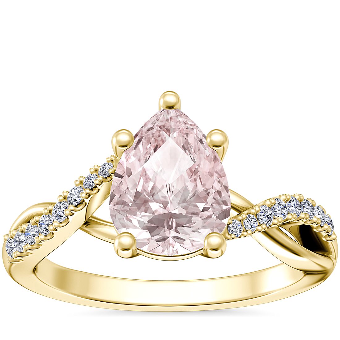 Classic Petite Twist Diamond Engagement Ring with Pear-Shaped Morganite in 14k Yellow Gold (8x6mm)
