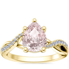 NEW Classic Petite Twist Diamond Engagement Ring with Pear-Shaped Morganite in 14k Yellow Gold (8x6mm)