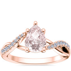NUEVO. Anillo de compromiso clásico con diamantes pequeños, diseño torcido y morganita en forma de pera, en oro rosado de 18 k (7x5 mm)