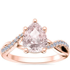NEW Classic Petite Twist Diamond Engagement Ring with Pear-Shaped Morganite in 18k Rose Gold (8x6mm)