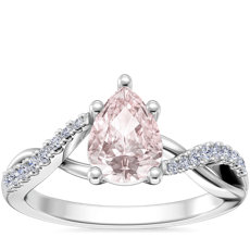 NEW Classic Petite Twist Diamond Engagement Ring with Pear-Shaped Morganite in 18k White Gold (7x5mm)