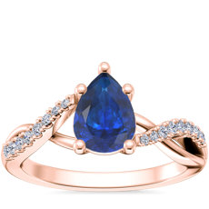 NEW Classic Petite Twist Diamond Engagement Ring with Pear-Shaped Sapphire in 14k Rose Gold (7x5mm)