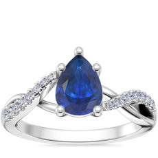 NEW Classic Petite Twist Diamond Engagement Ring with Pear-Shaped Sapphire in 14k White Gold (7x5mm)