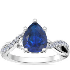NEW Classic Petite Twist Diamond Engagement Ring with Pear-Shaped Sapphire in 14k White Gold (8x6mm)