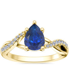 NEW Classic Petite Twist Diamond Engagement Ring with Pear-Shaped Sapphire in 14k Yellow Gold (7x5mm)