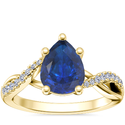 NEW Classic Petite Twist Diamond Engagement Ring with Pear-Shaped Sapphire in 14k Yellow Gold (8x6mm)