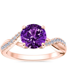 NEW Classic Petite Twist Diamond Engagement Ring with Round Amethyst in 14k Rose Gold (6.5mm)