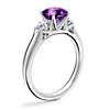 Classic Three Stone Engagement Ring with Cushion Amethyst in 14k White Gold (6.5mm)