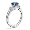 Classic Three Stone Engagement Ring with Cushion Sapphire in 14k White Gold (6mm)